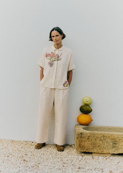 Pleat Front Cotton Trousers | Natural