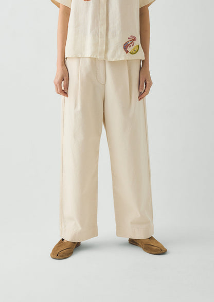 Pleat Front Cotton Trousers | Natural