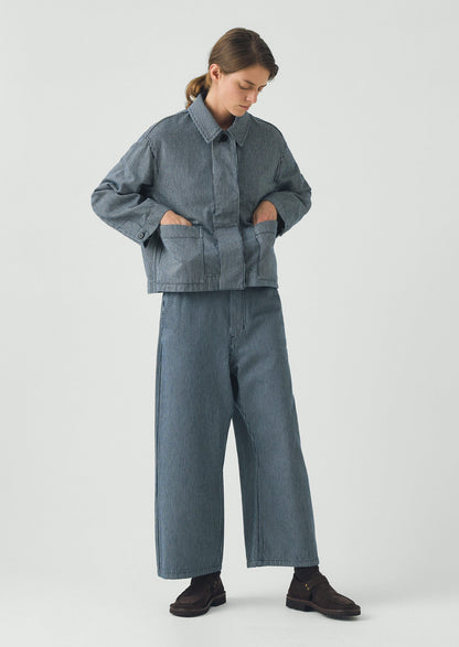 Hickory Stripe Denim Wide Leg Trousers | Ecru/Indigo
