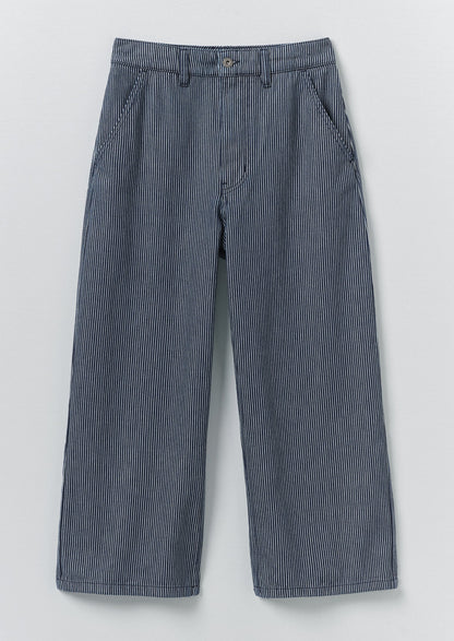 Hickory Stripe Denim Wide Leg Trousers | Ecru/Indigo