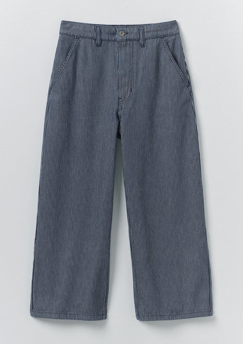 Hickory Stripe Denim Wide Leg Trousers | Ecru/Indigo