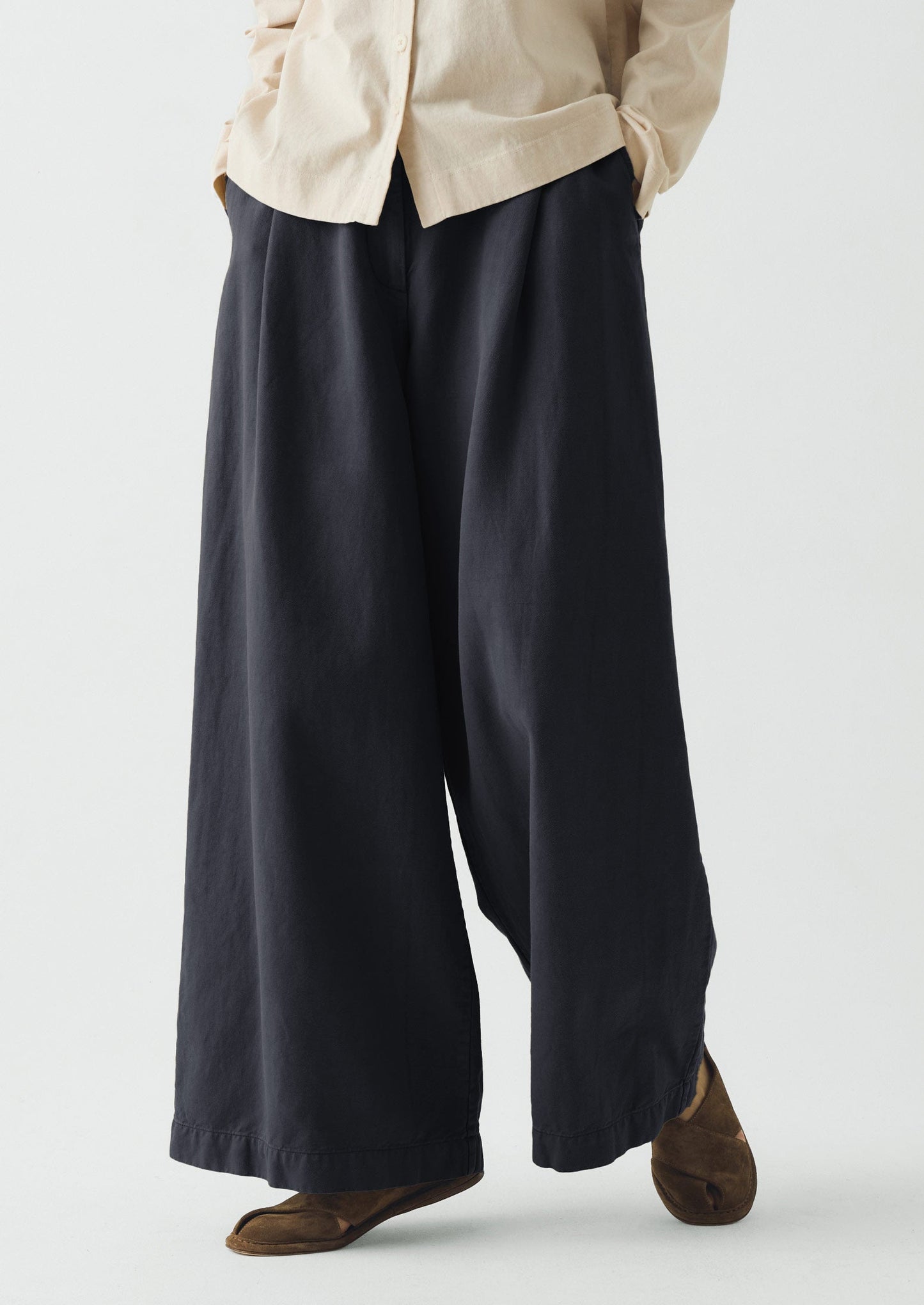 Wide Leg Cotton Linen Twill Trousers | Nile Blue