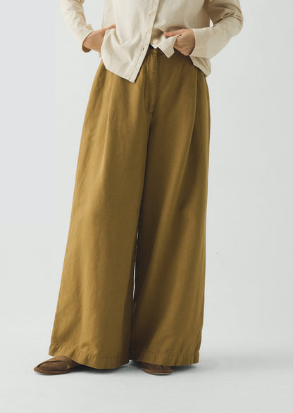 Wide Leg Cotton Linen Twill Trousers | Warm Sand
