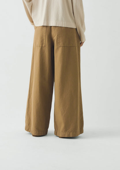 Wide Leg Cotton Linen Twill Trousers | Warm Sand