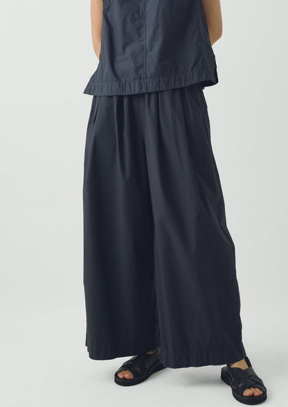 Pleated Pull On Cotton Poplin Trousers | Slate