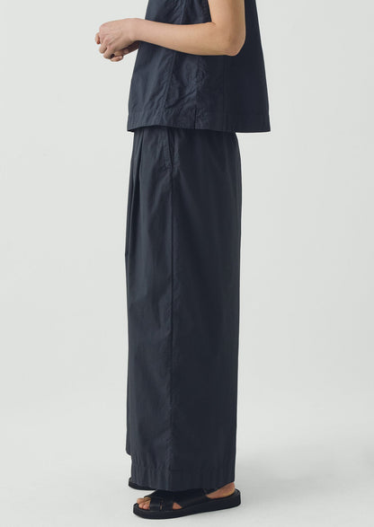 Pleated Pull On Cotton Poplin Trousers | Slate