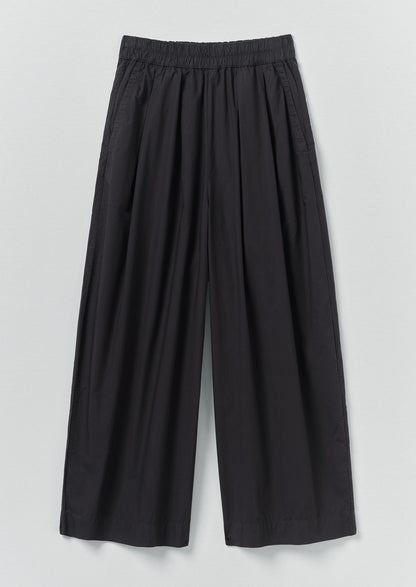 Pleated Pull On Cotton Poplin Trousers | Slate