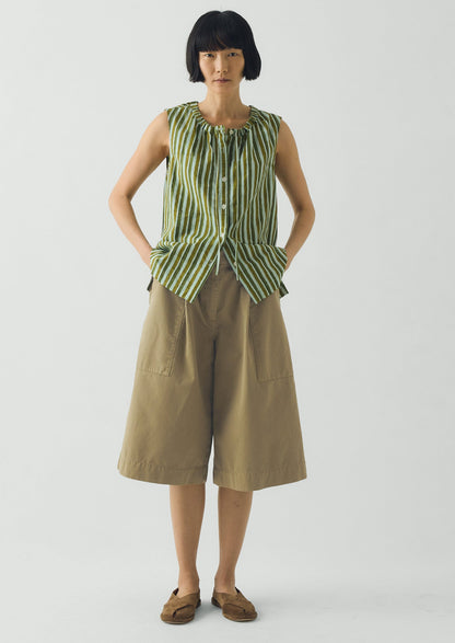 Pleated Cotton Twill Shorts | Olive Leaf