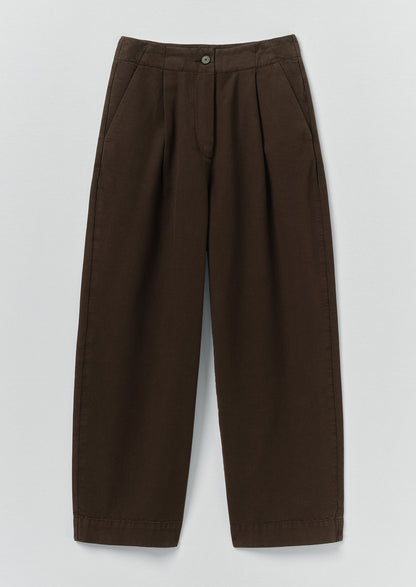 Pleat Front Garment Dyed Cotton Trousers | Black Walnut