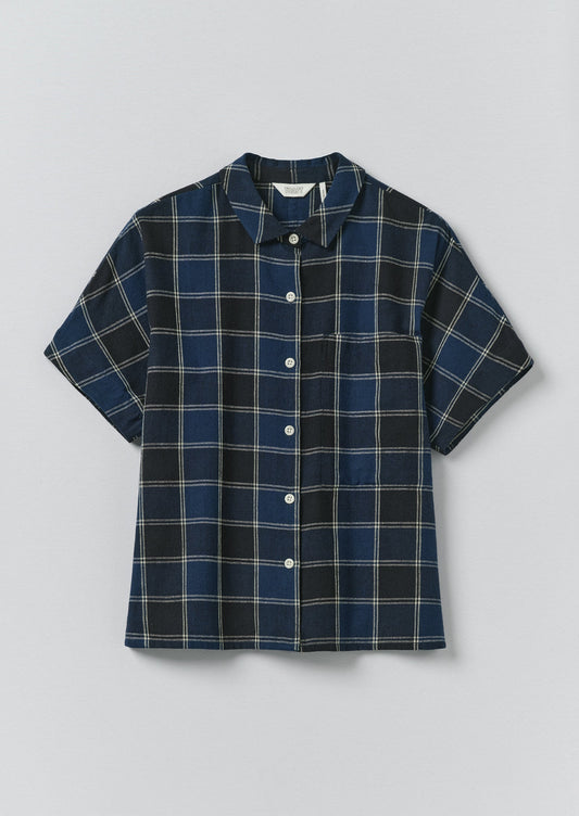 Market Check Cotton Linen Shirt | Denim Blue
