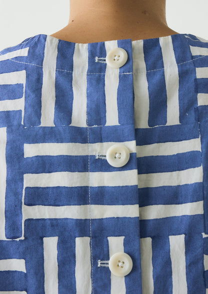 Patchwork Stripe Block Print Top | Deep Cornflower