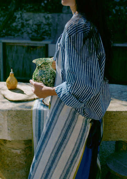 Natural Dye Stripe Cotton Gathered Top | Indigo