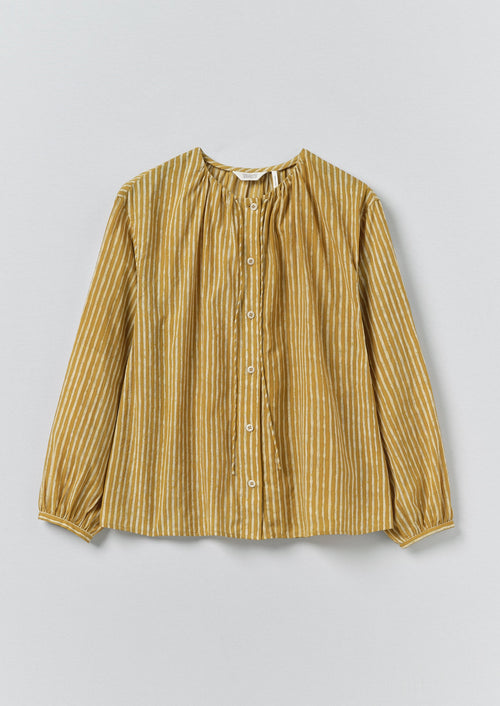 Natural Dye Stripe Cotton Gathered Top | Tumeric