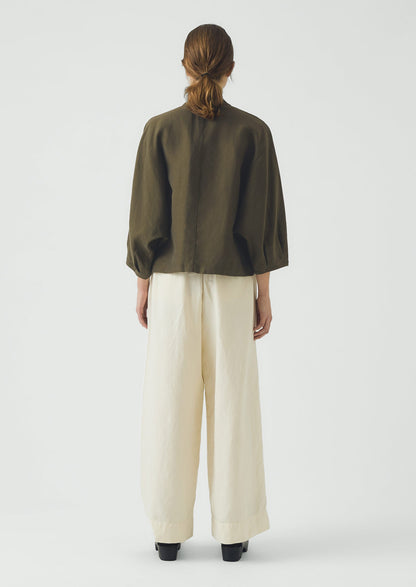 Linen Silk Wrap Shirt | Tent Green