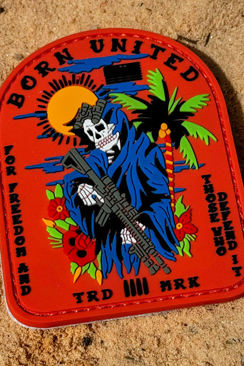 The Always Deadly PVC Patch by Born United Private Label adds a beach-inspired touch, perfect for displaying on the sand.