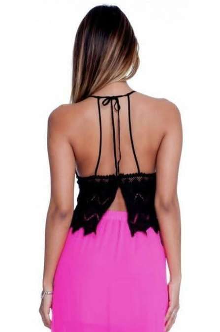 Summer Potential Black Crochet Halter Top