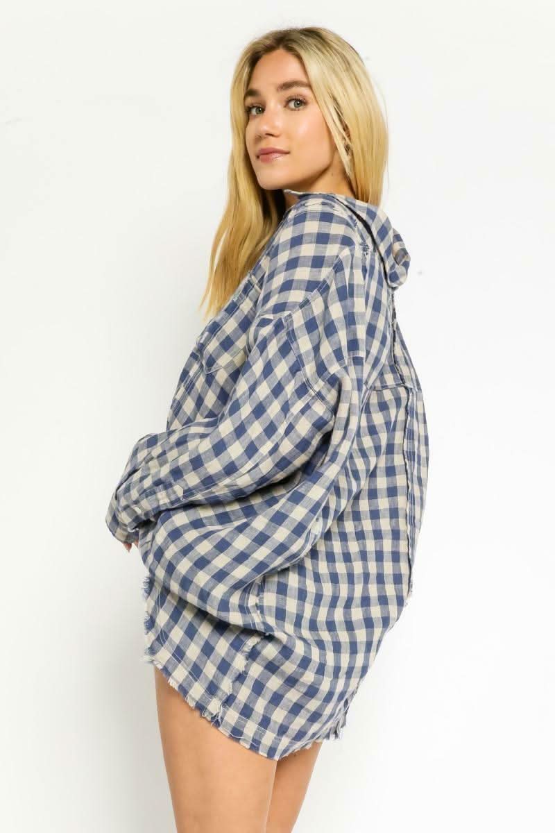 Taylor Blue Gingham Long Sleeve Button-Up Top