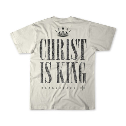 The Christ is King Premium Tee - Ivory by 13th features bold black “CHRIST IS KING” text with a crown graphic on the back and “THIRTEENTH 13|H” below—a standout Christian tee for your faith-inspired collection.
