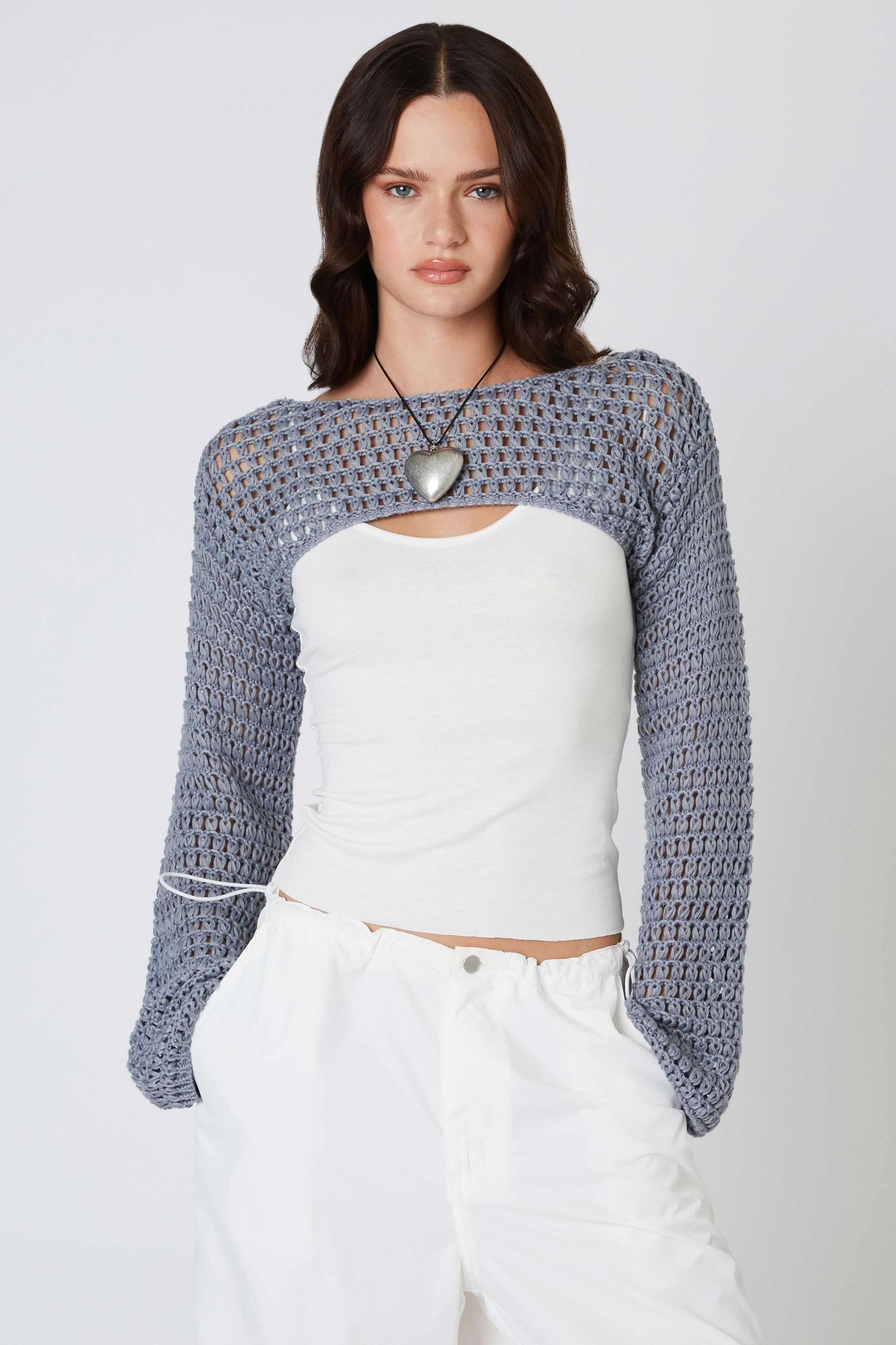 Savannah Dark Slate Crochet Shrug