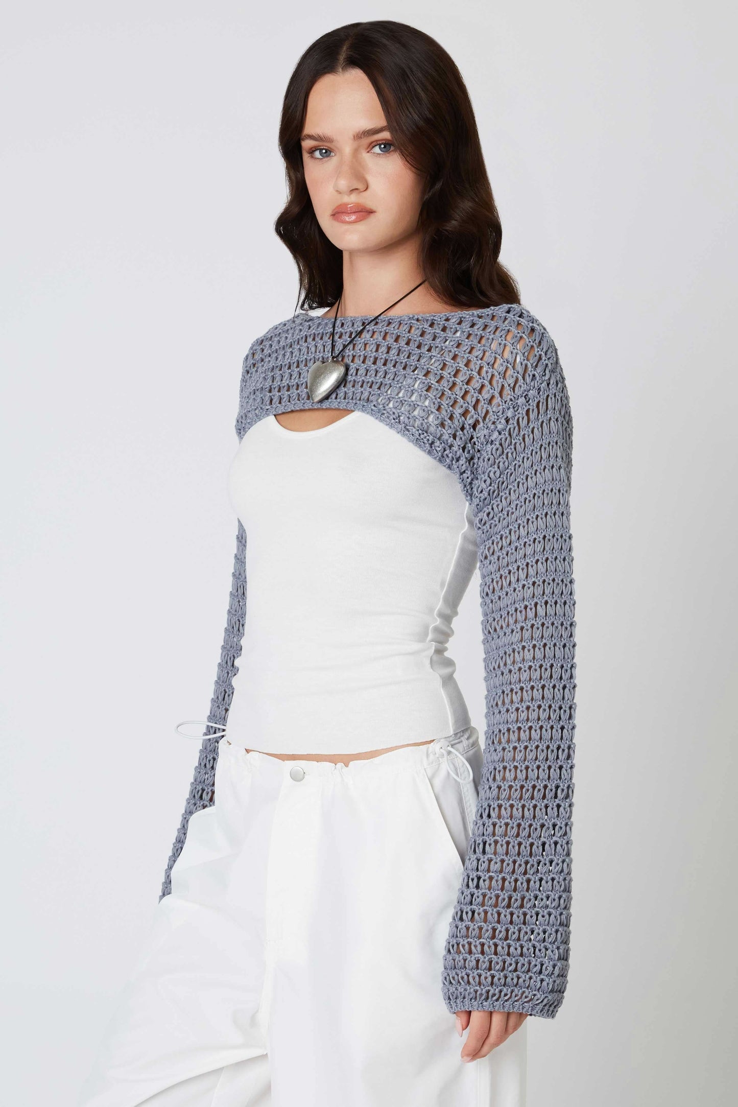 Savannah Dark Slate Crochet Shrug