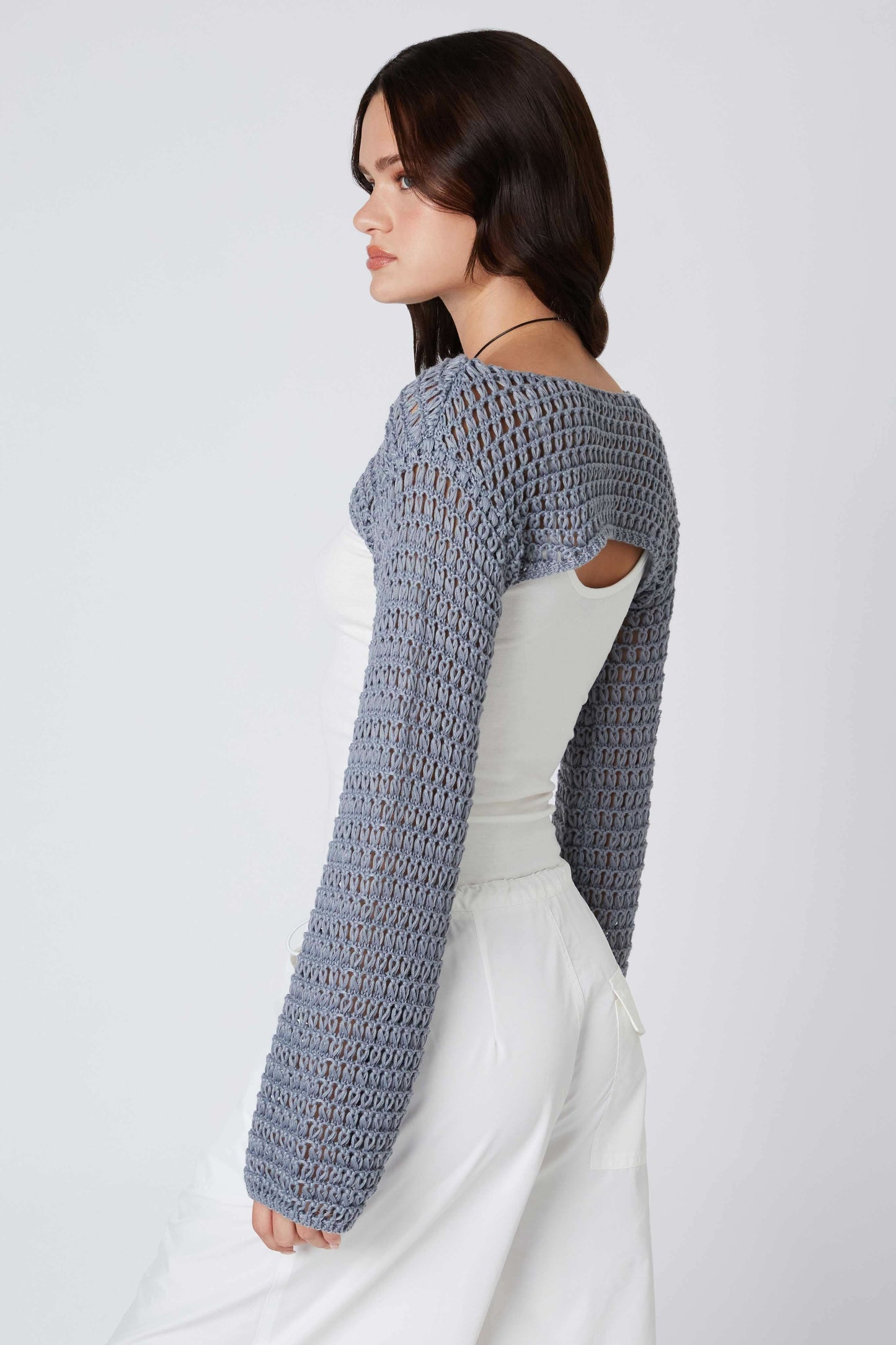 Savannah Dark Slate Crochet Shrug