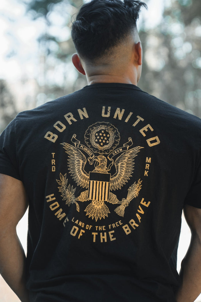 born united - e pluribus unum tee back on model