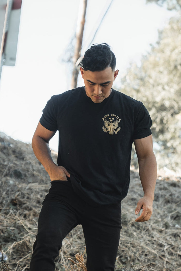 born united - e pluribus unum tee front on model