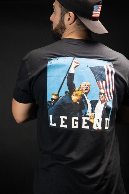 born united - forever legend black trump tee shirt on model