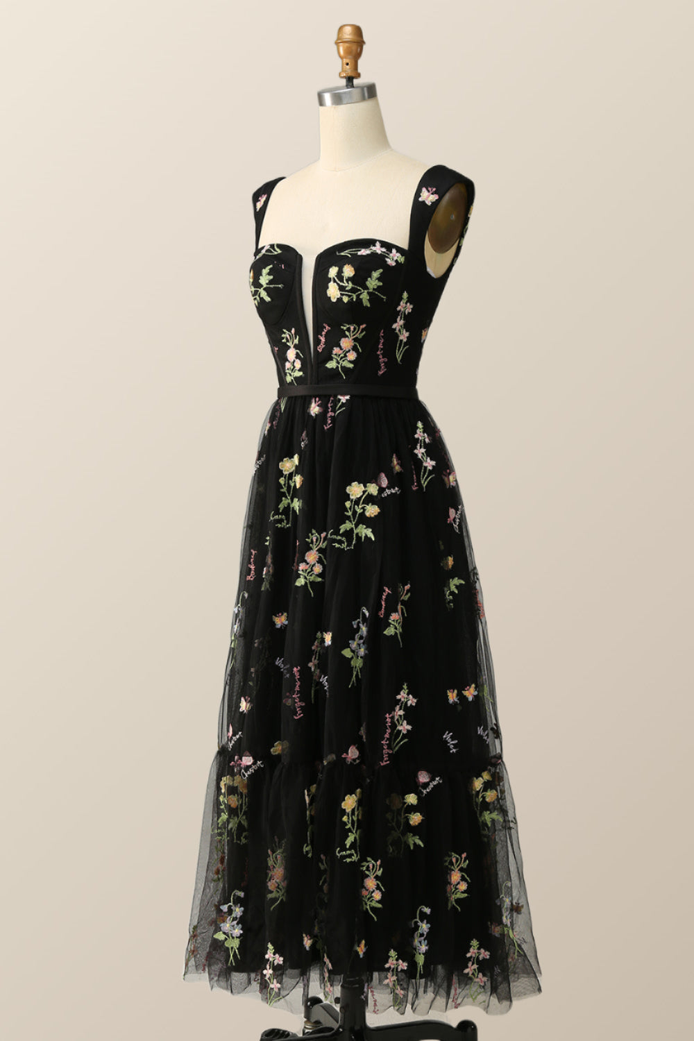 Green Embroidered A-line Midi Dress
