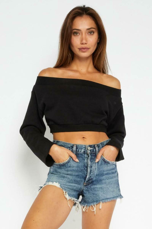 Play All Day Black Off-the-Shoulder Sweatshirt