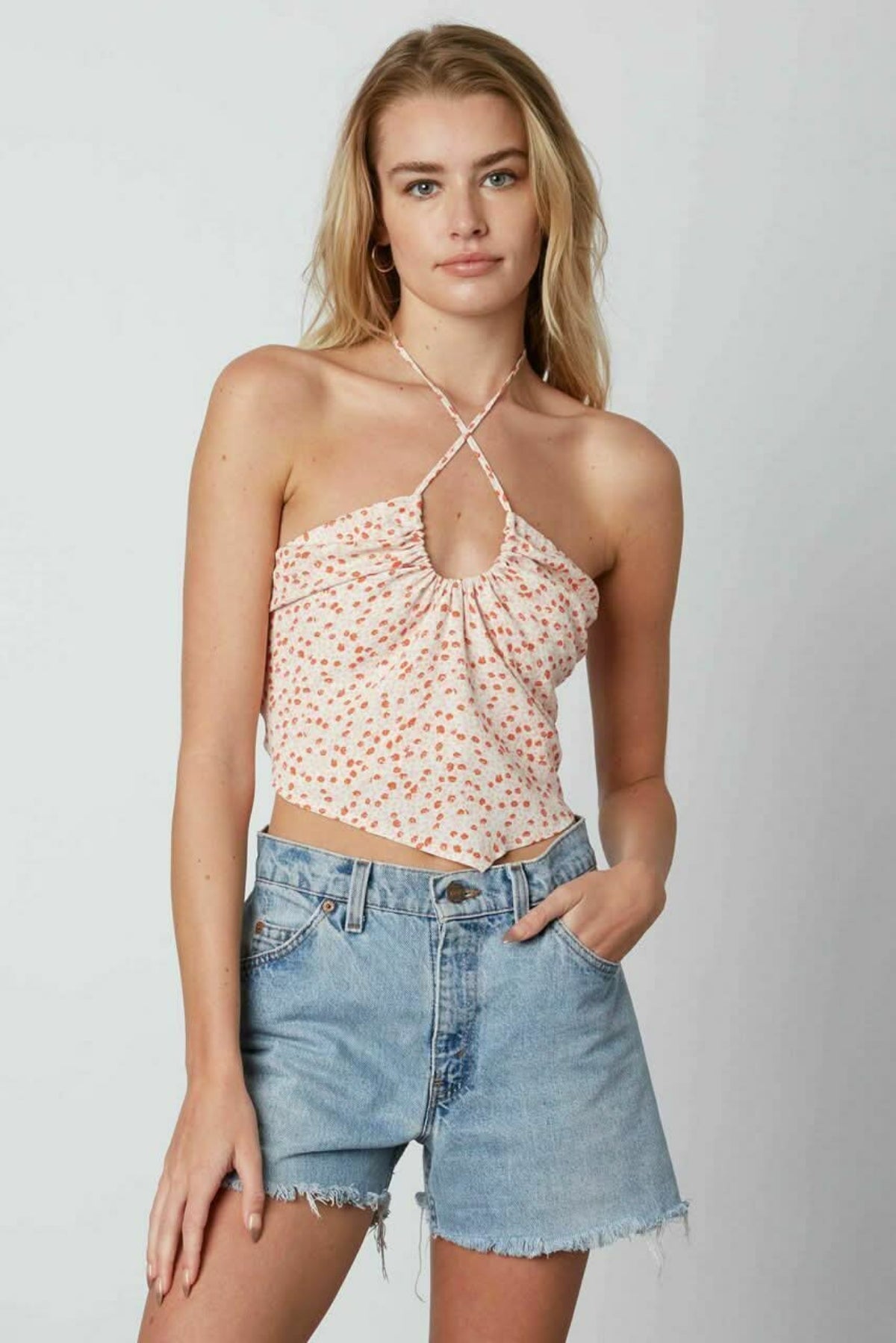 You Know Me Salmon Floral Halter Top