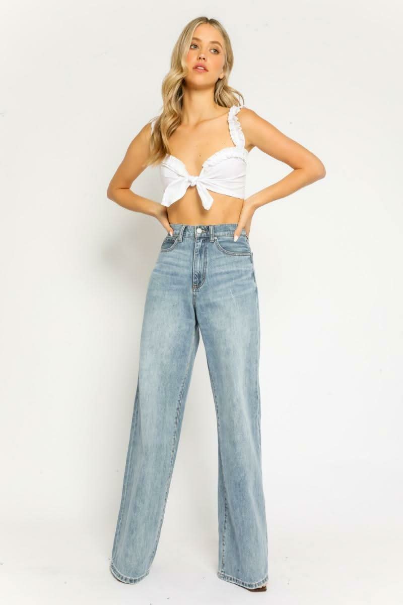 Reese White Ruffle Front-Tie Crop Top