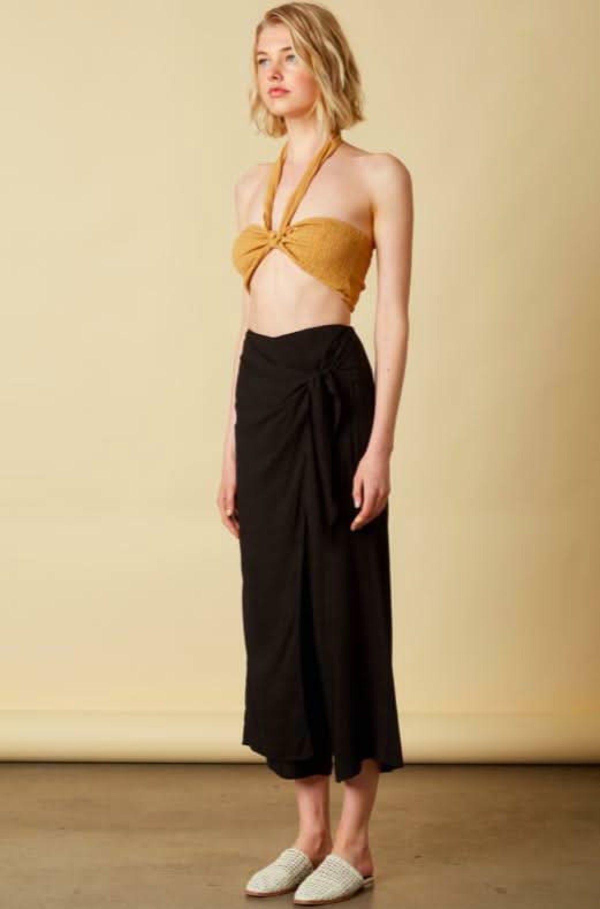 Renata Black Tie-Front Wrap Pants