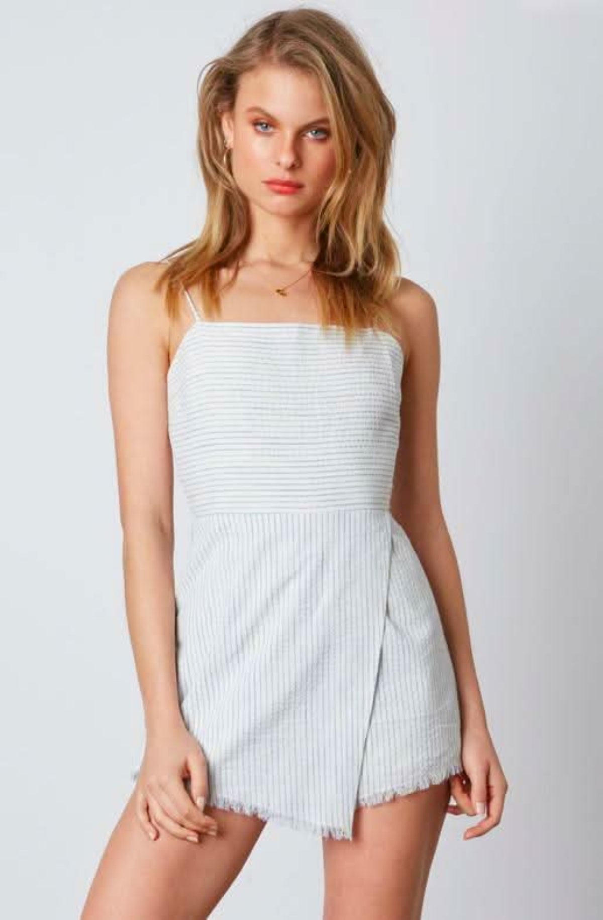 Stephanie Chambray Blue Striped Tie-Back Romper