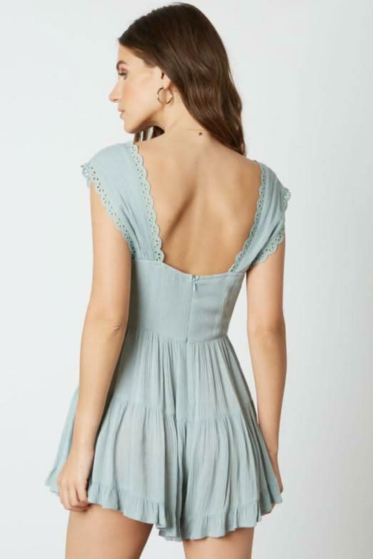 Sofie Seafoam Blue Keyhole Eyelet Romper