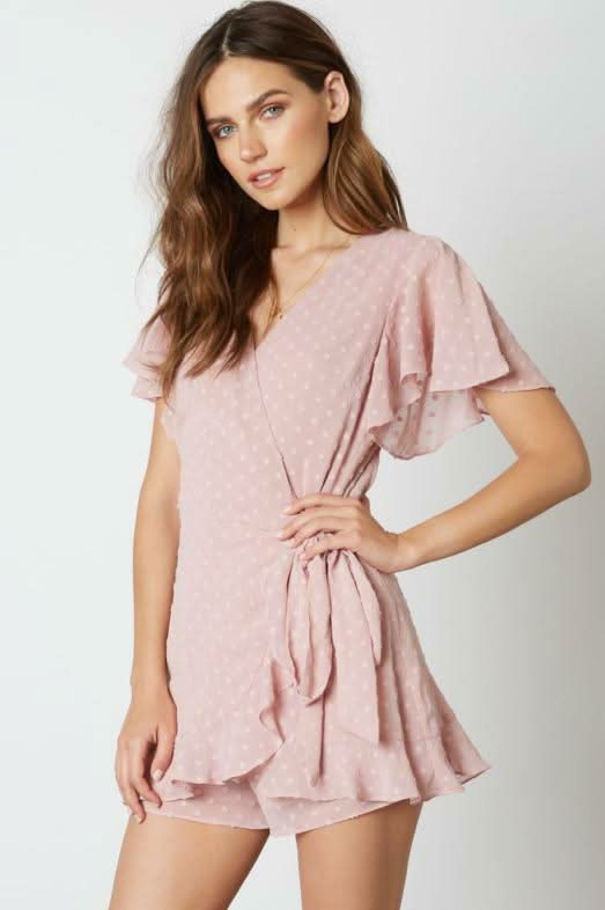 Summer Romance Mauve Backless Surplice Romper