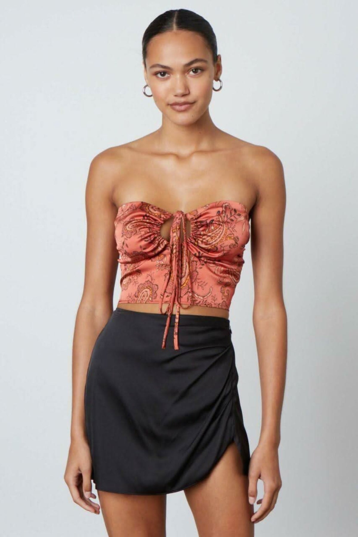 Stephania Terra Cotta Paisley Print Halter Crop Top