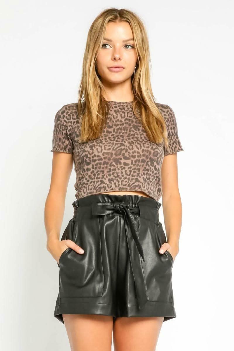Take A Chance Brown Leopard Print Cropped Sweater