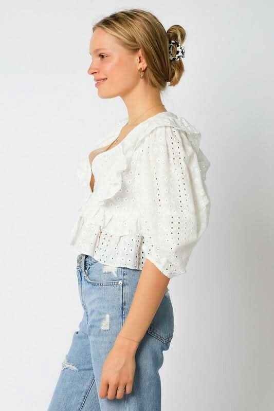 Take Me With You White Eyelet Puff Sleeve Top