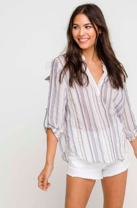 What Can I Say White Striped V-Neck Top