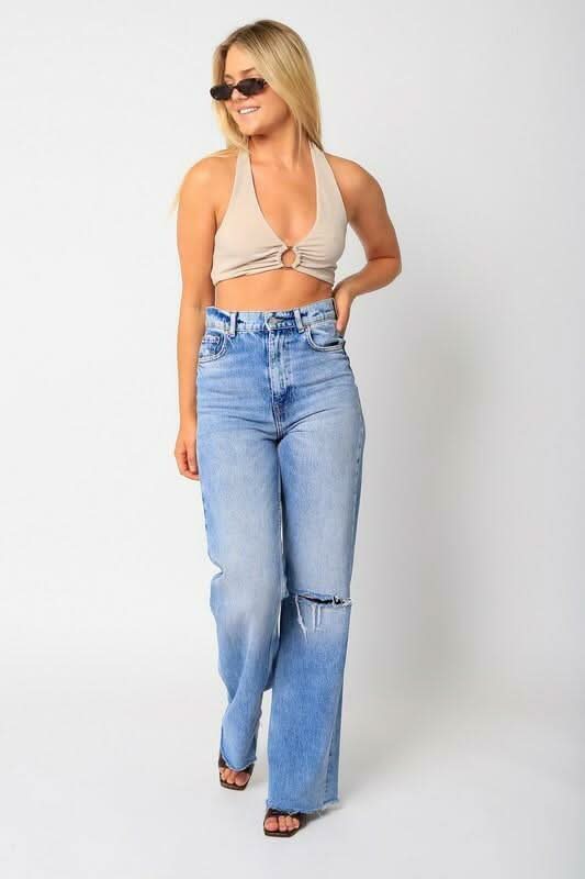 Summer Nights Taupe Halter Tie-Back Crop Top