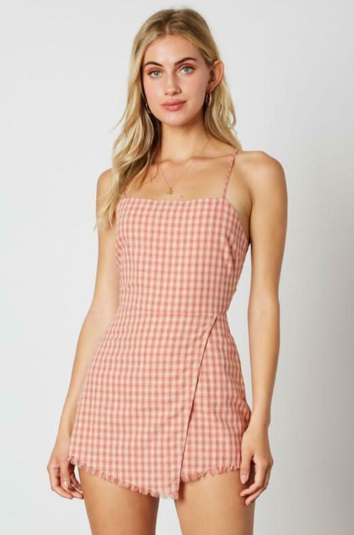 Stephanie Dusty Pink Gingham Tie-Back Romper