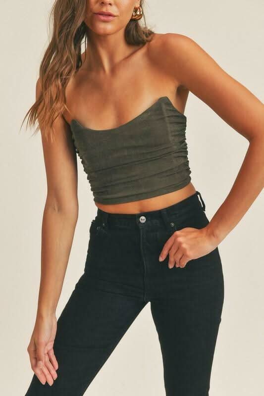 Serenity Olive Strapless Crop Top