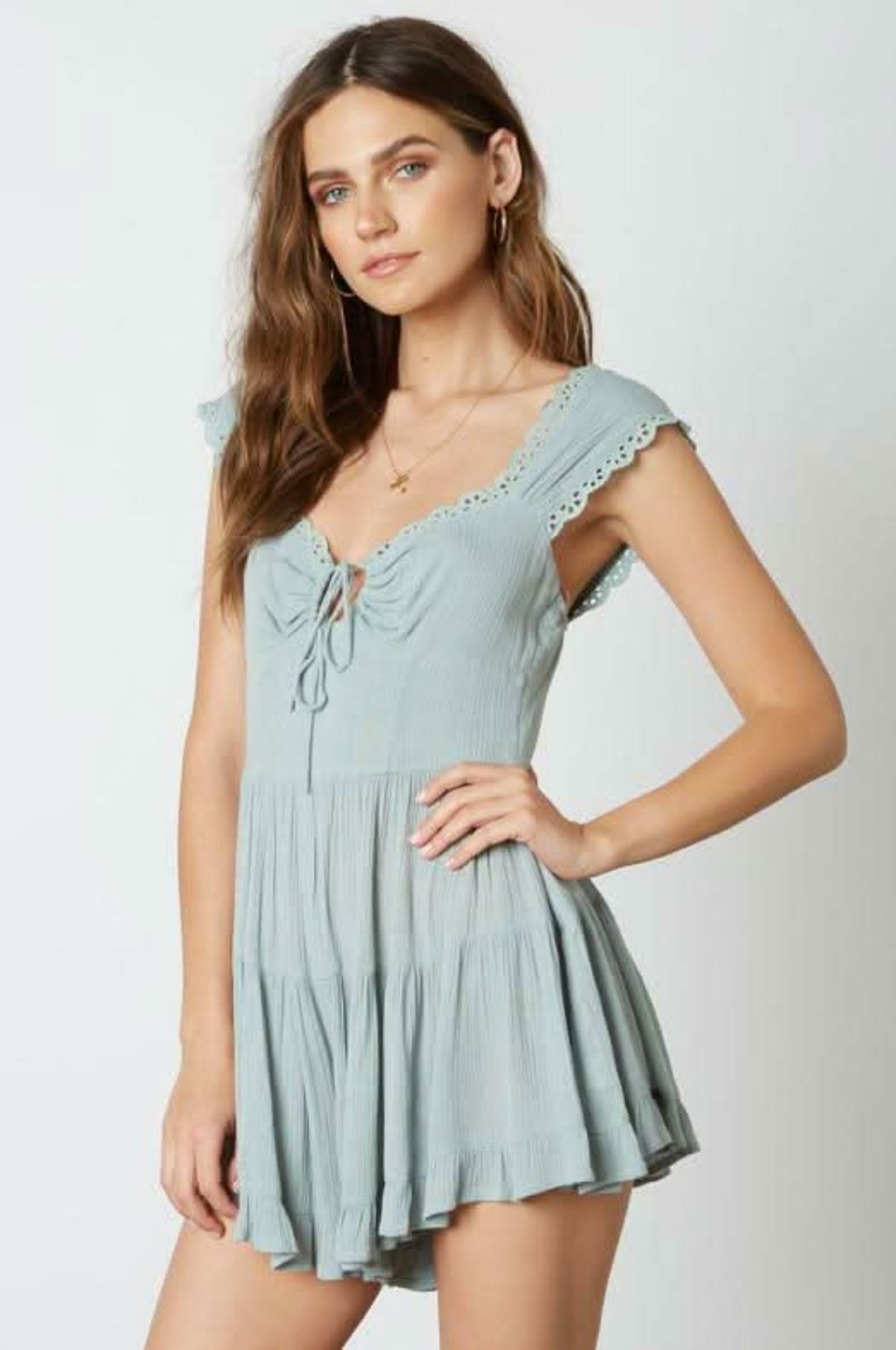 Sofie Seafoam Blue Keyhole Eyelet Romper