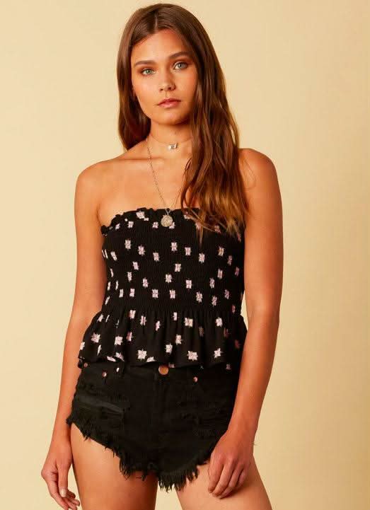 South Beach Black Strapless Peplum Top