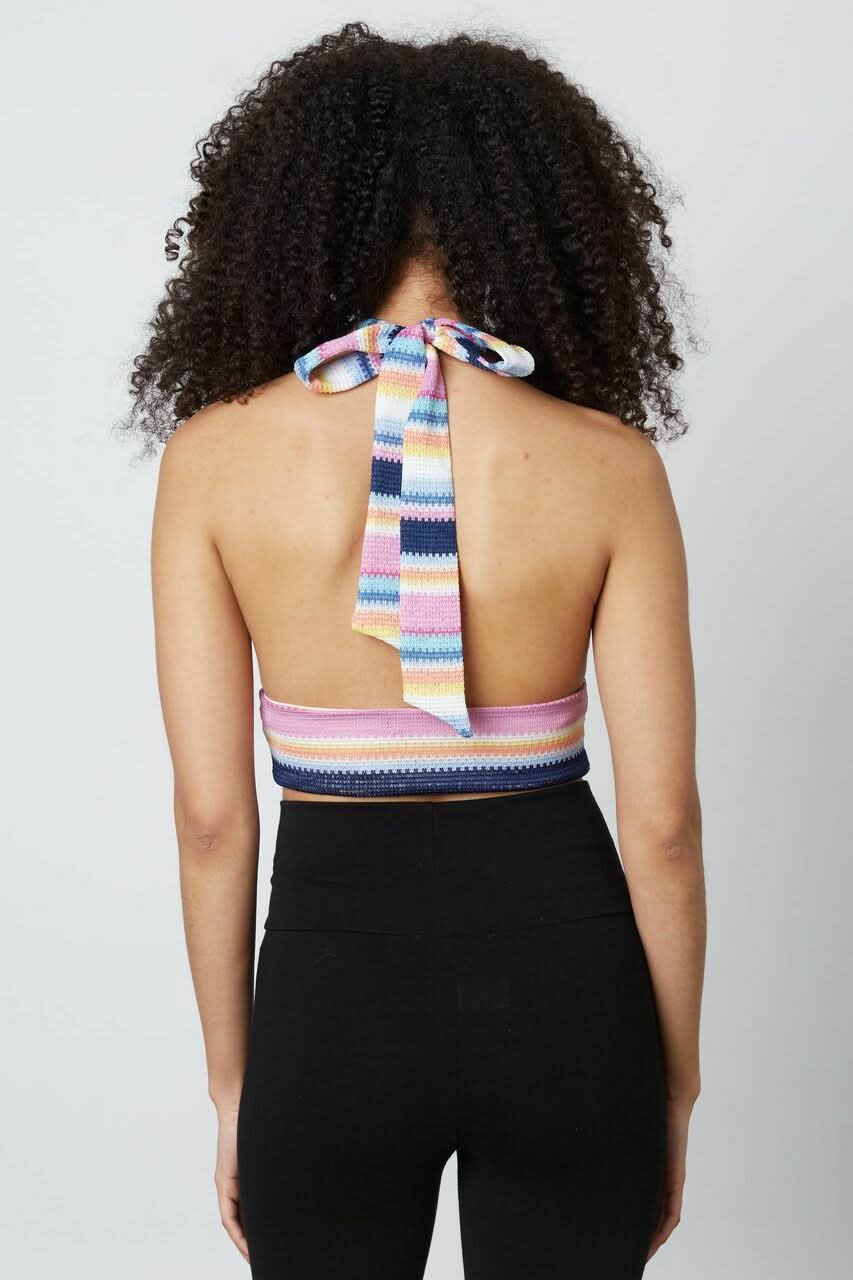 Retro Vibes Pink Multi Striped Print Halter Crop Top