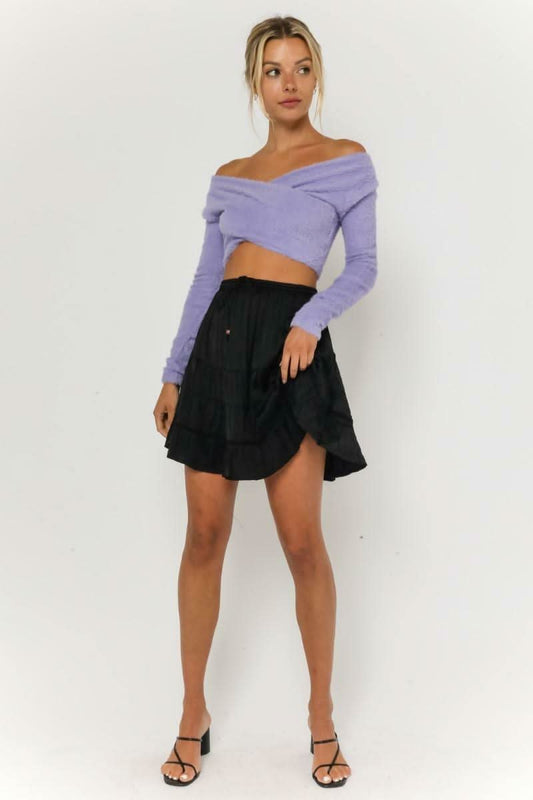 Remi Black Satin Drawstring Mini Skirt