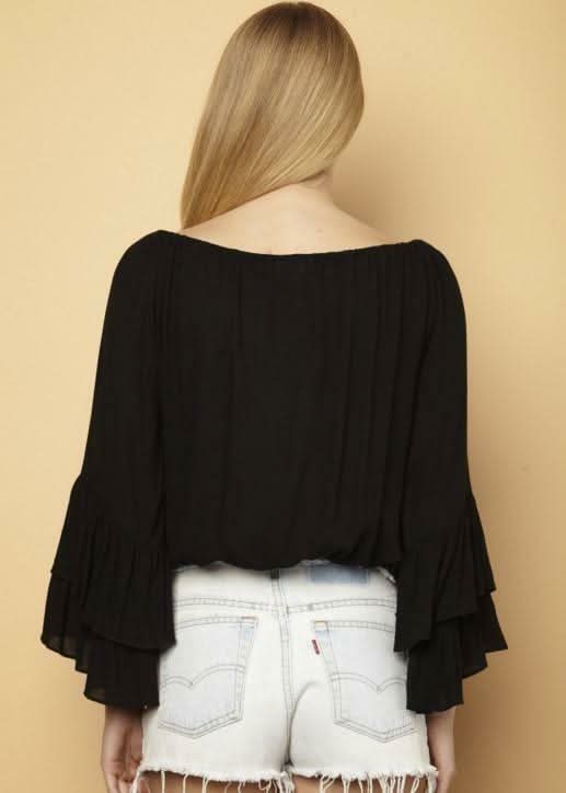 Time Will Bell Black Blouson Crop Top