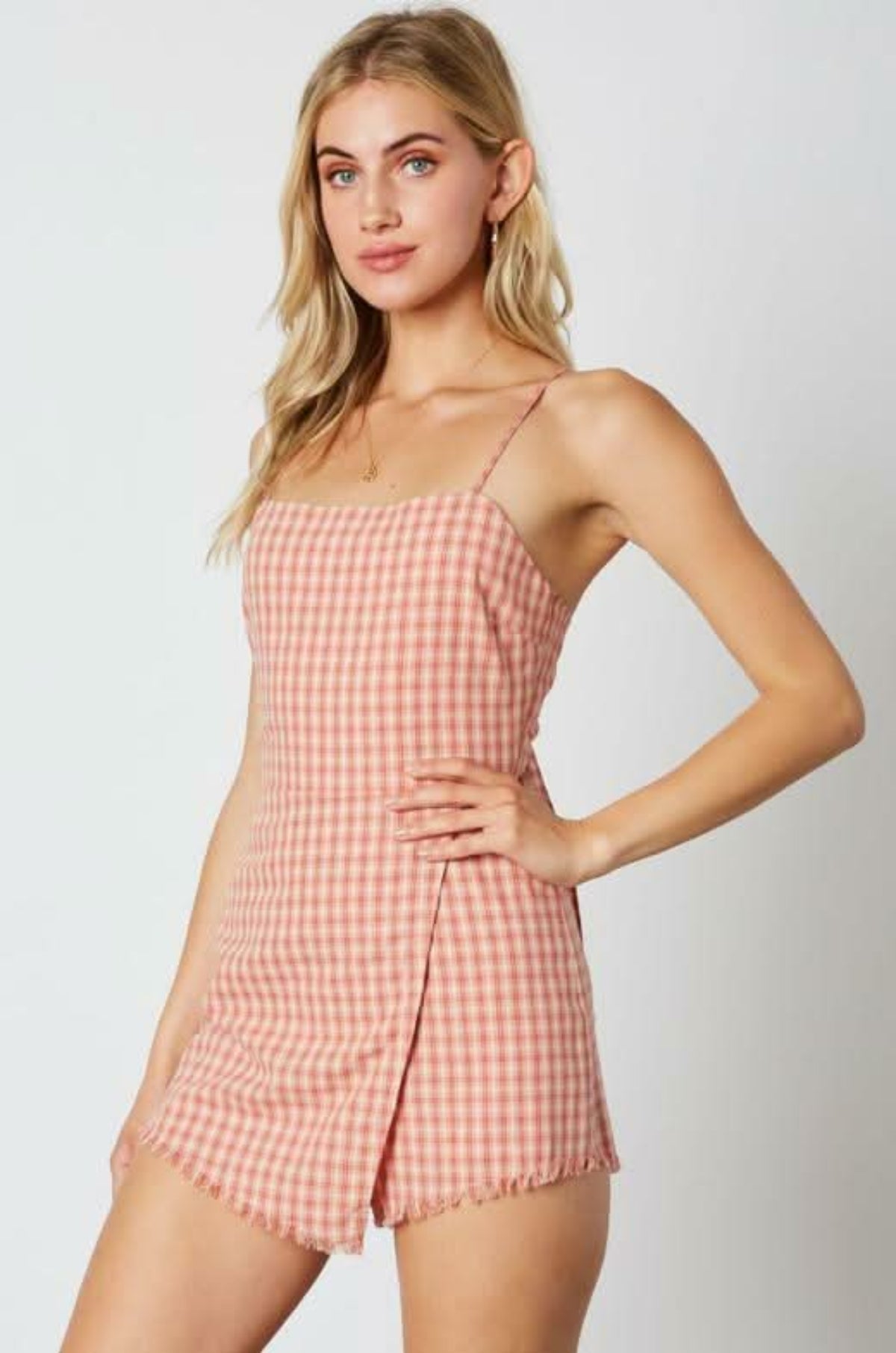 Stephanie Dusty Pink Gingham Tie-Back Romper