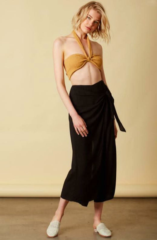 Renata Black Tie-Front Wrap Pants